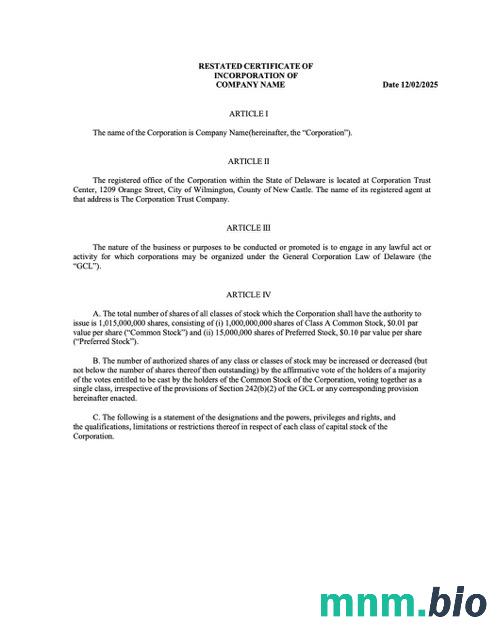 Świadectwo rejestracji w Delaware, USA, szablon Word i PDF, Wersja 2
